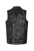 Men's Genuine Calf Leather Sleeveless Biker Vest - Black Classic
