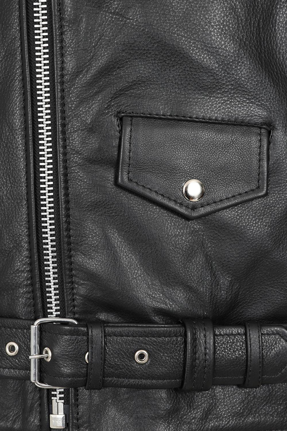 Men's Genuine Calf Leather Sleeveless Biker Vest - Black Classic