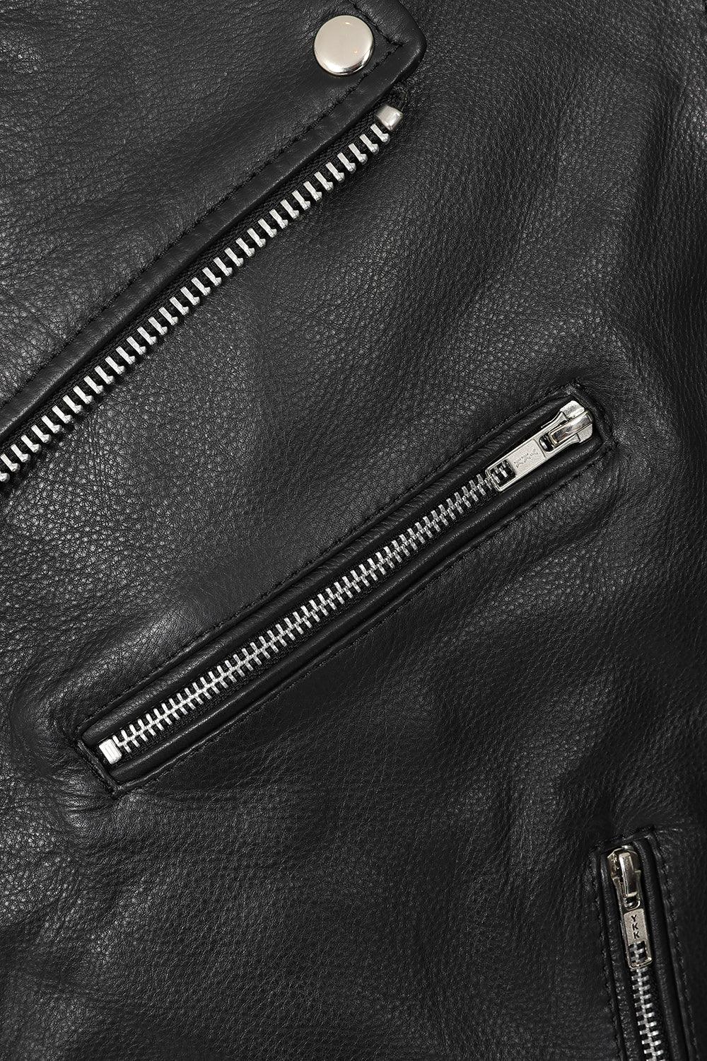 Men's Genuine Calf Leather Sleeveless Biker Vest - Black Classic