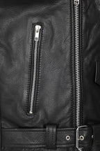 Men's Genuine Calf Leather Sleeveless Biker Vest - Black Classic