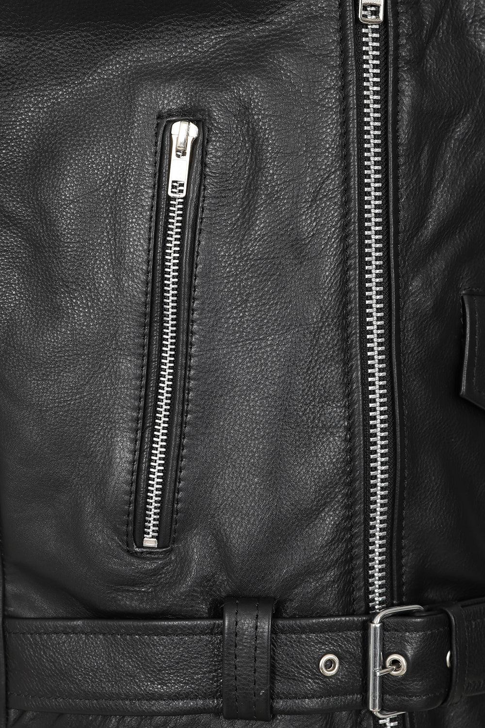 Men's Genuine Calf Leather Sleeveless Biker Vest - Black Classic