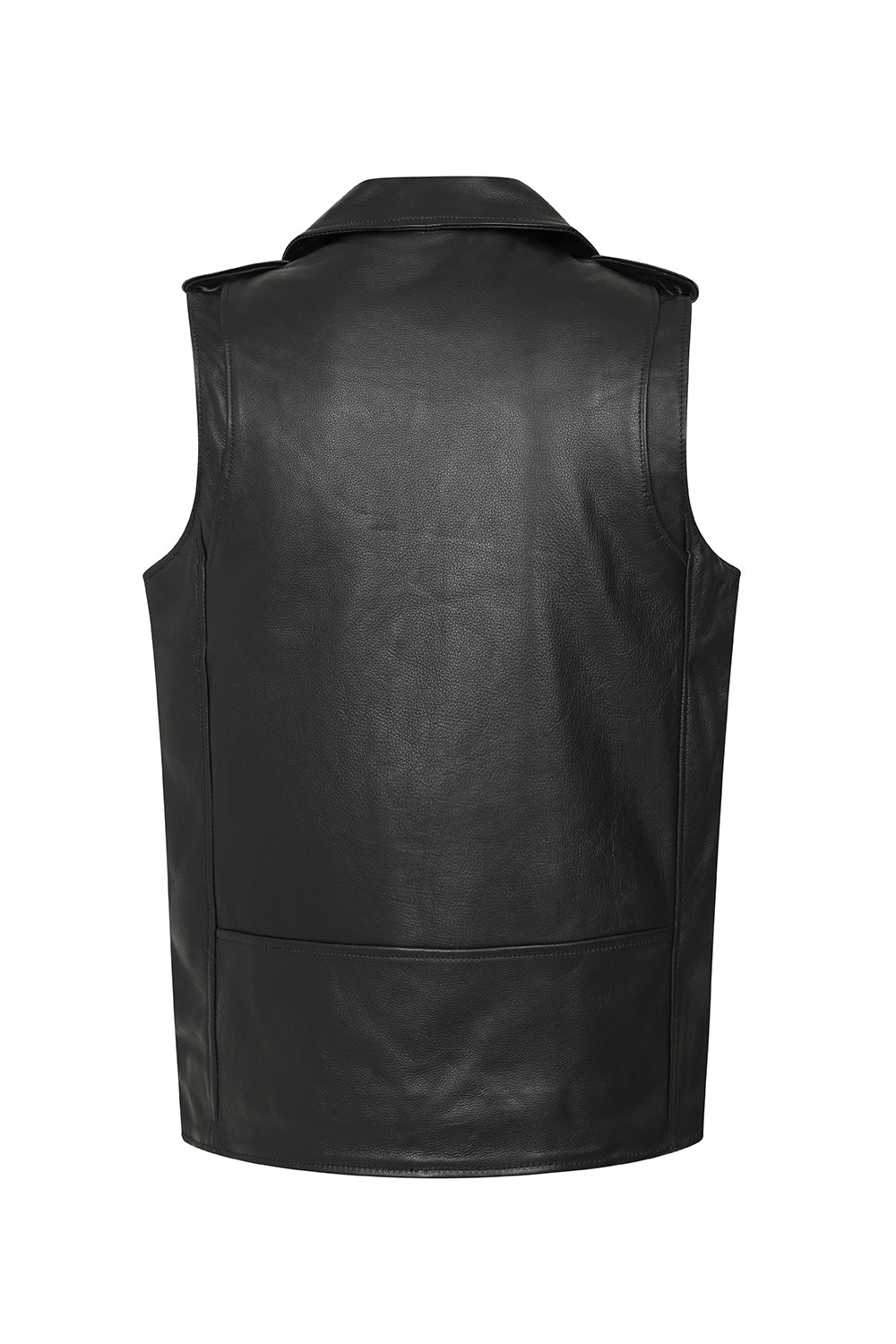 Men's Genuine Calf Leather Sleeveless Biker Vest - Black Classic