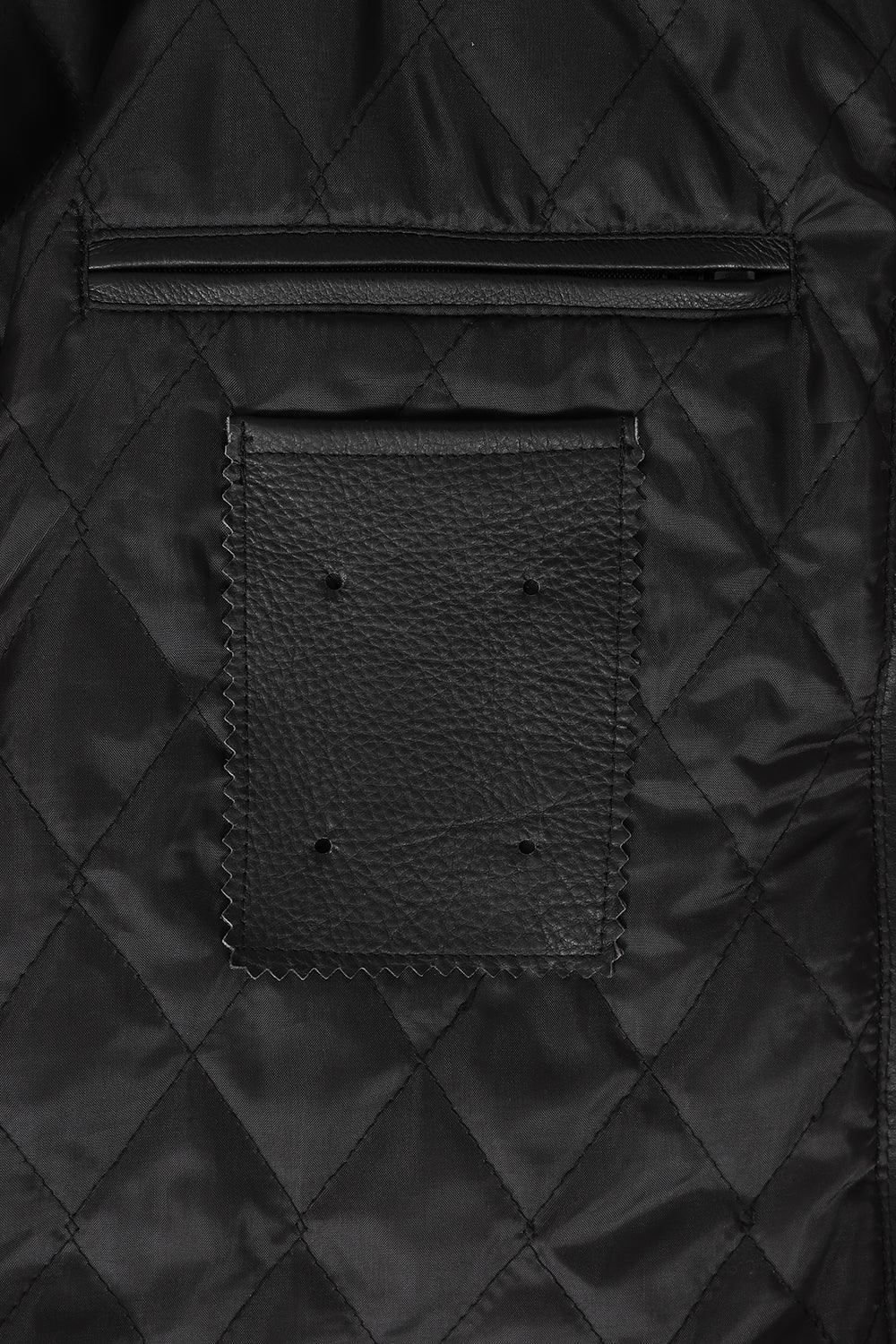 Men's Genuine Calf Leather Sleeveless Biker Vest - Black Classic