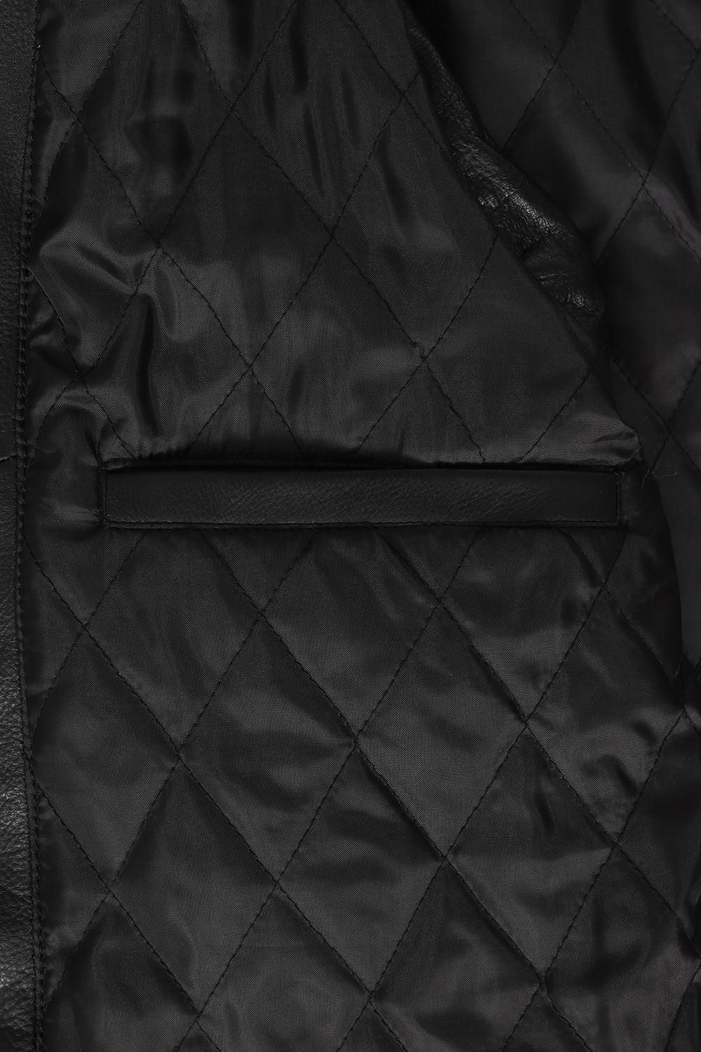 Men's Genuine Calf Leather Sleeveless Biker Vest - Black Classic