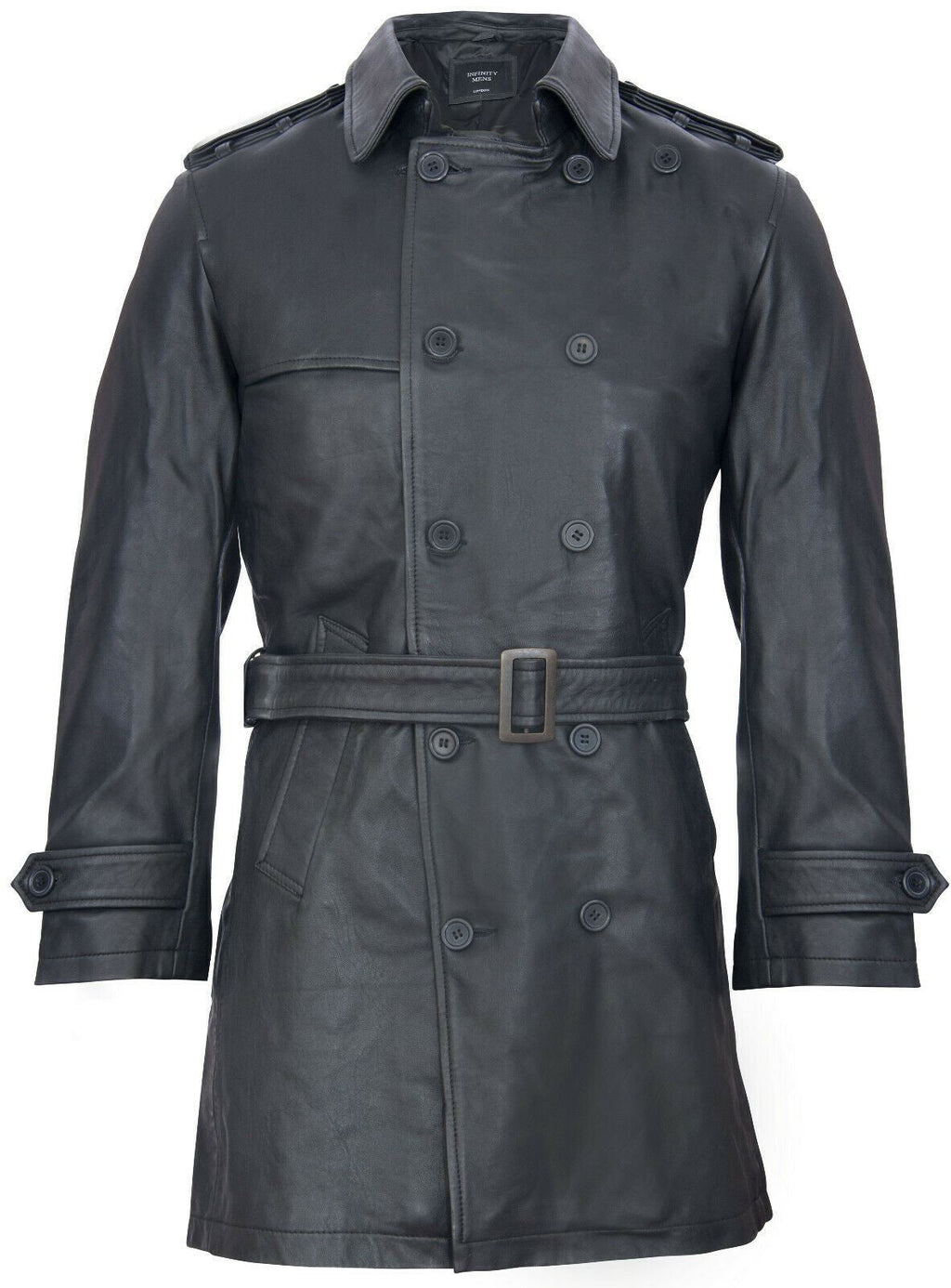Mens Black Leather Trench Coat-Memphis