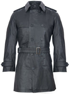 Mens Black Leather Trench Coat-Memphis