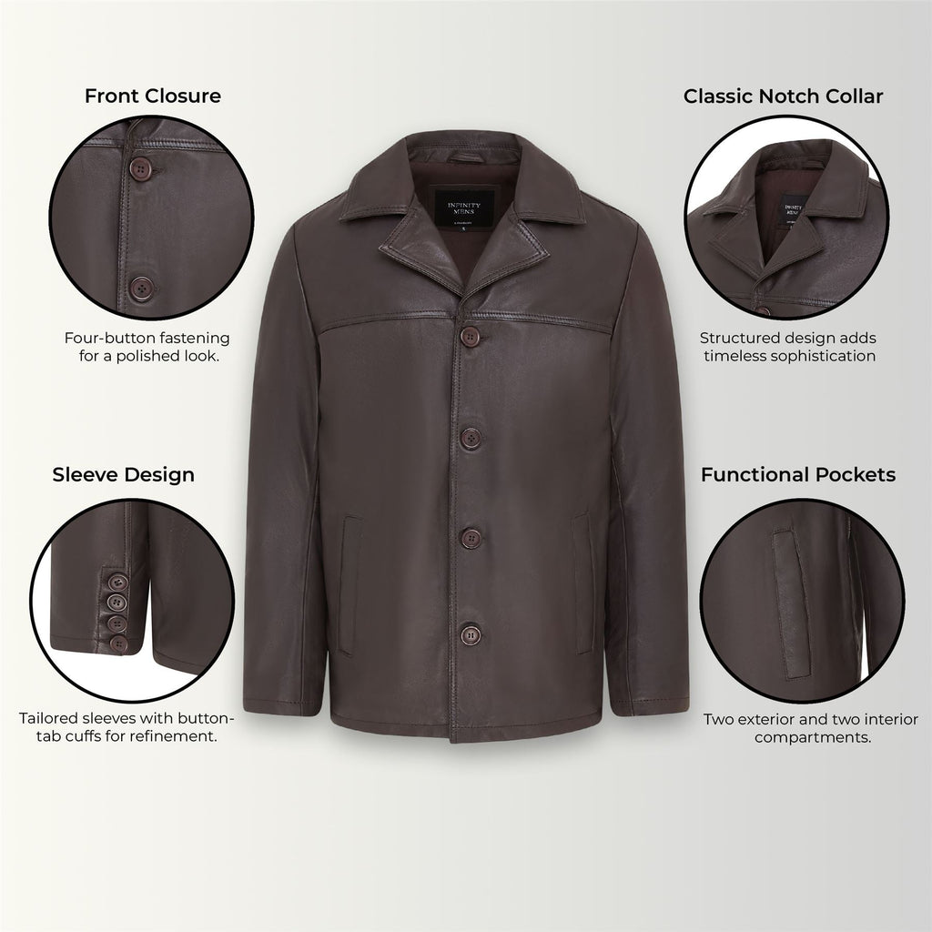 Men’s 4 Button Italian Leather Blazer Jacket - Loxton