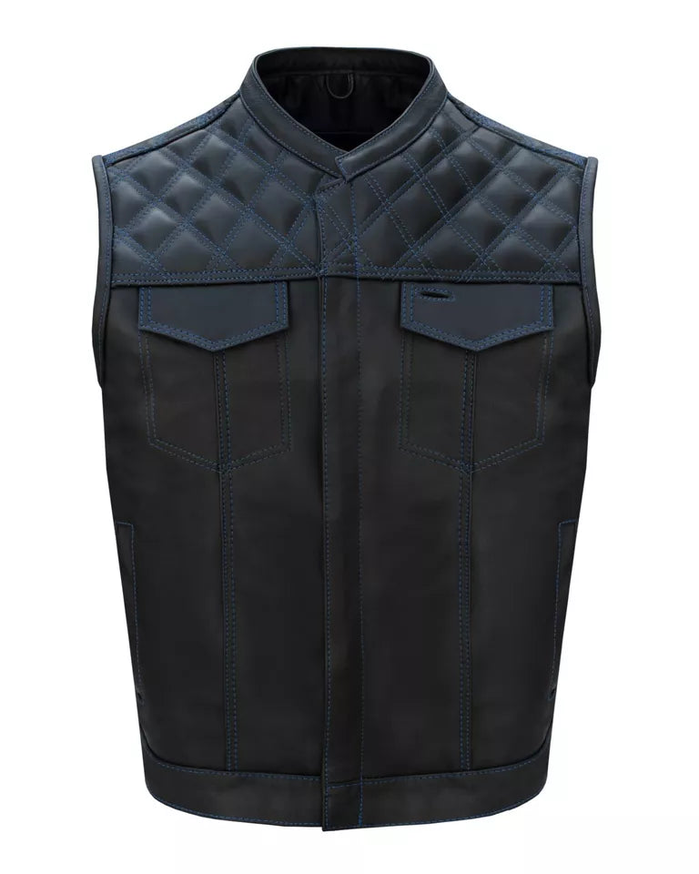 Mens Black Vest Diamond Padding WHITE Threading