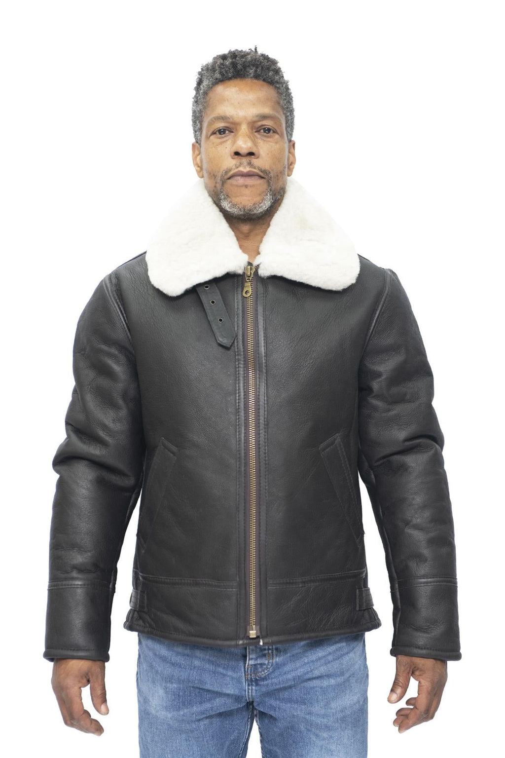 Mens B3 WW2 Leather Sheepskin Aviator Flying Jacket-Charleston