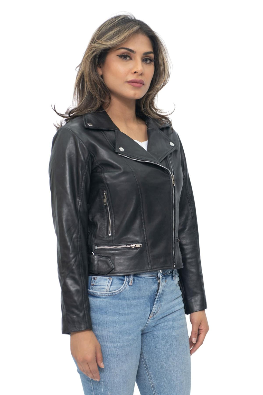 Womens Leather Biker Jacket-Stockholm