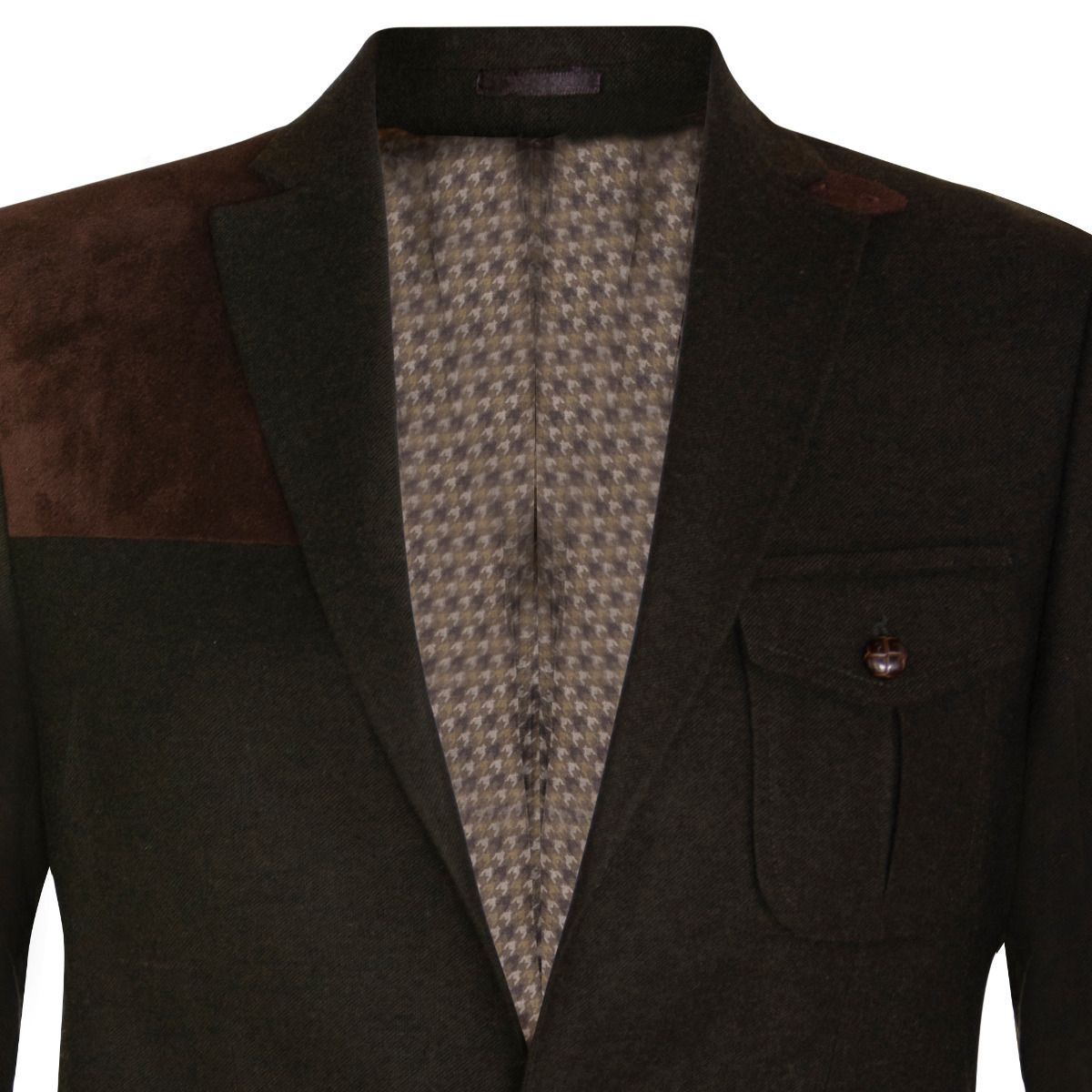 Mens Wool Tweed Shooting Jacket Hunting Blazer Smart Casual Elbow Patch Olive