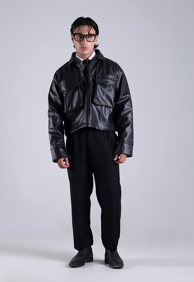 Classic Cropped Leather Jacket