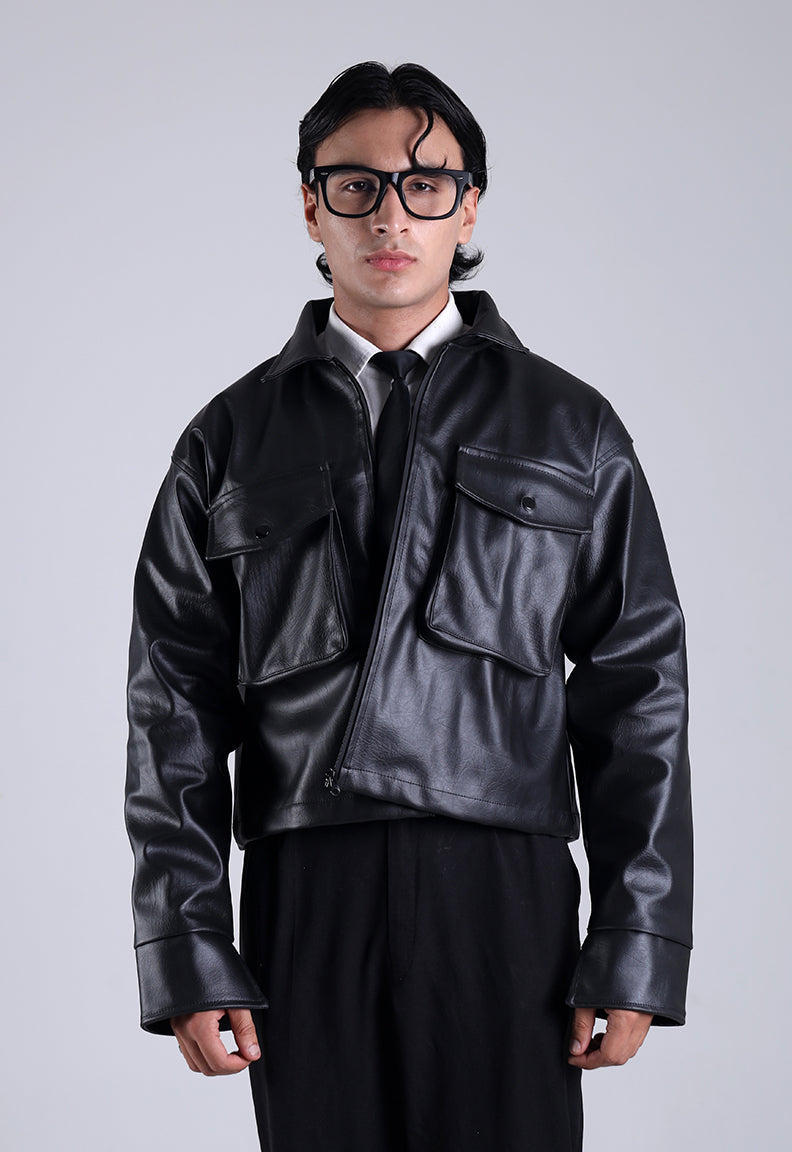 Classic Cropped Leather Jacket