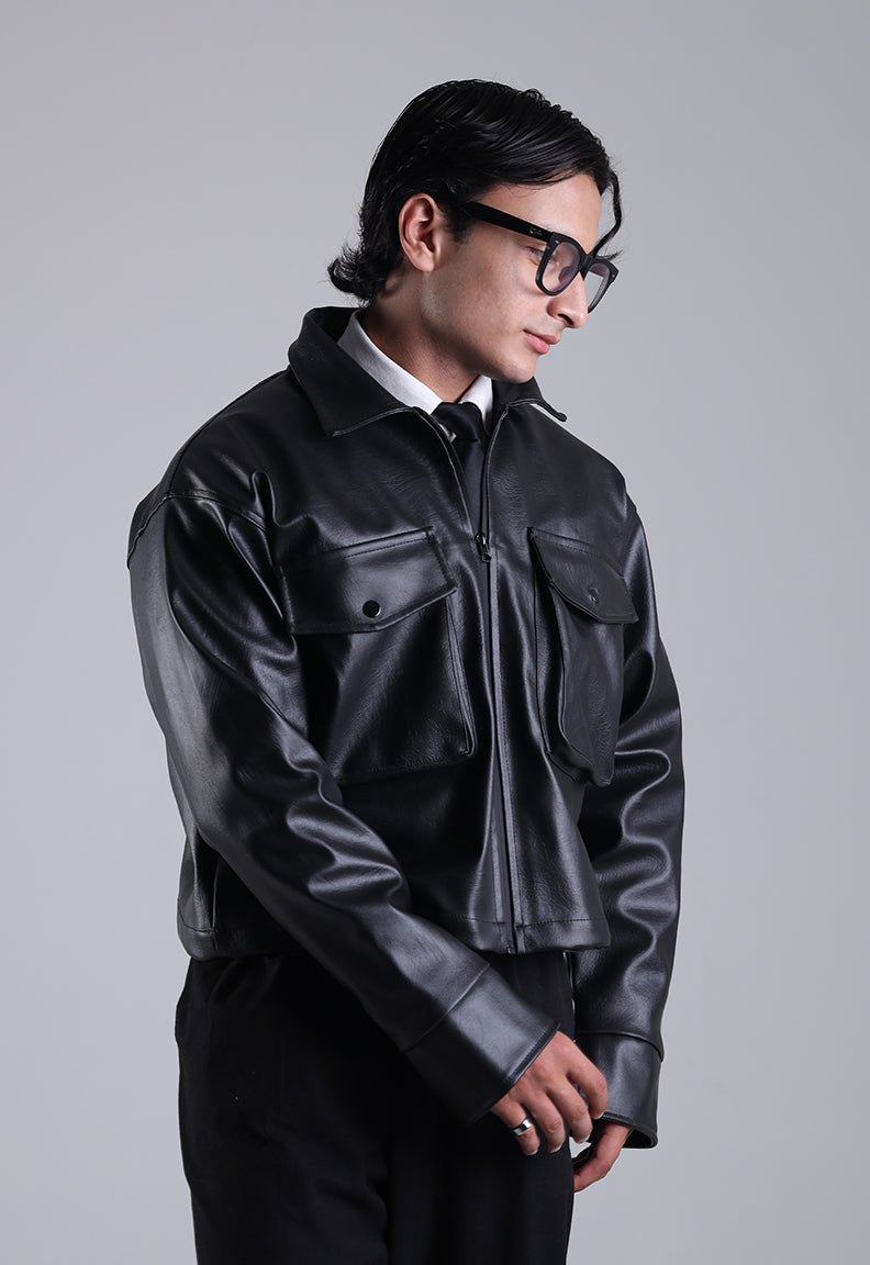 Classic Cropped Leather Jacket