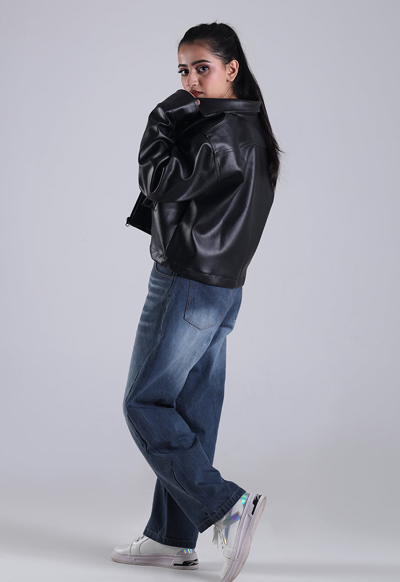 Classic Cropped Leather Jacket