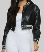 Women’s Black Leather Varsity Jacket