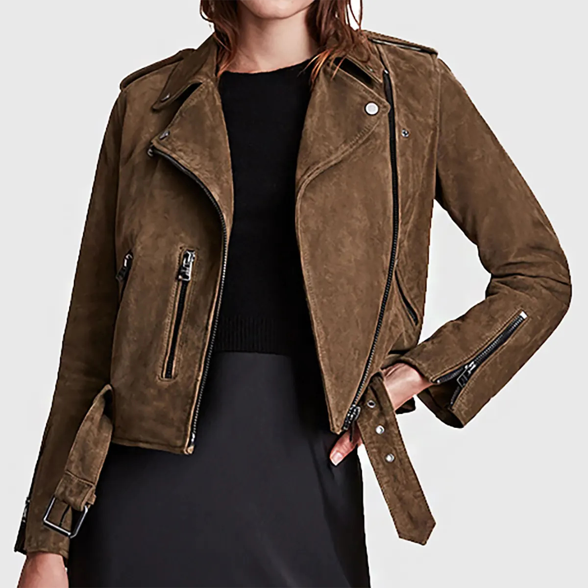 Women’s Dark Brown Suede Leather Biker Jacket