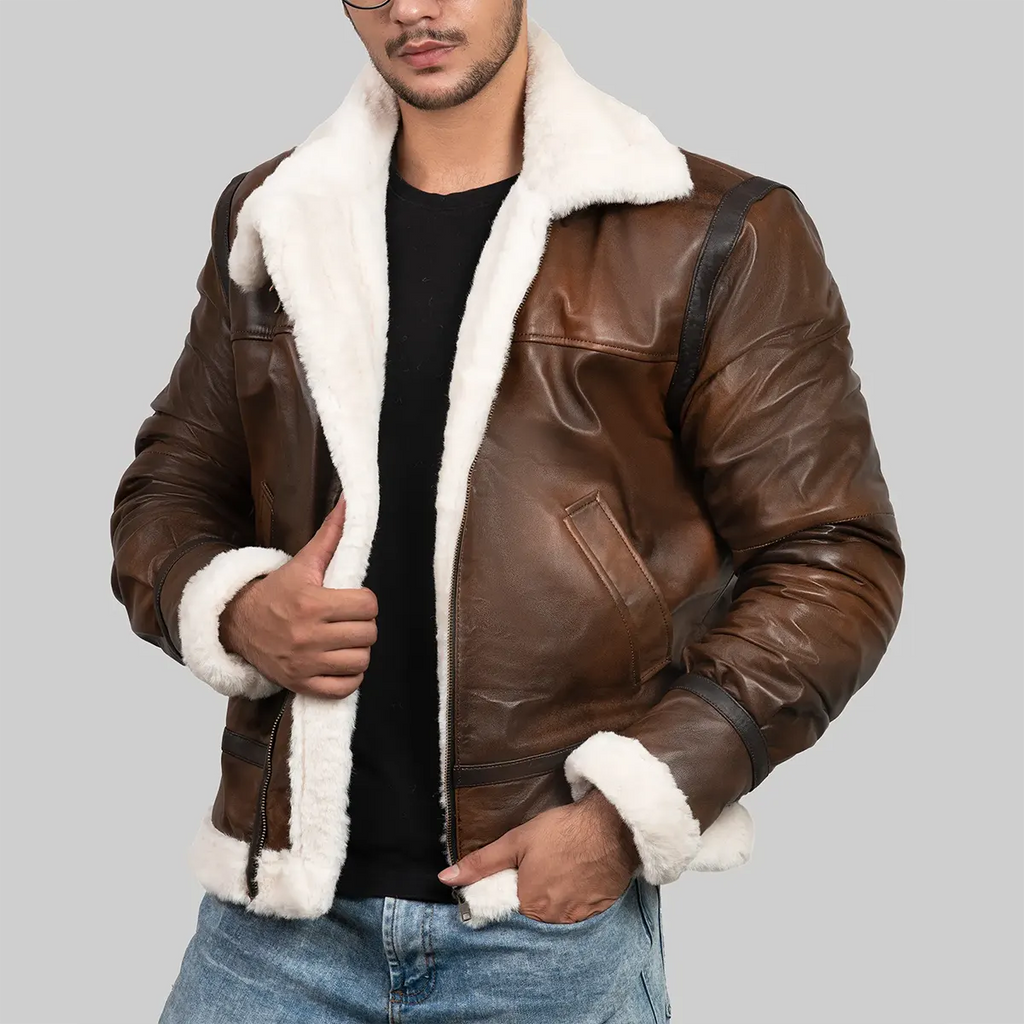 Men’s Brown Leather Faux Shearling Jacket