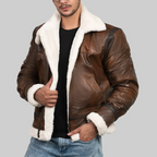 Men’s Brown Leather Faux Shearling Jacket