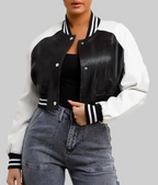 Women’s Black and White Leather Varsity Jacket