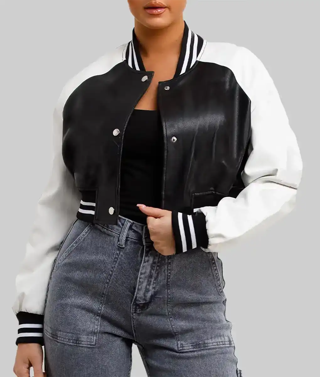 Women’s Black and White Leather Varsity Jacket