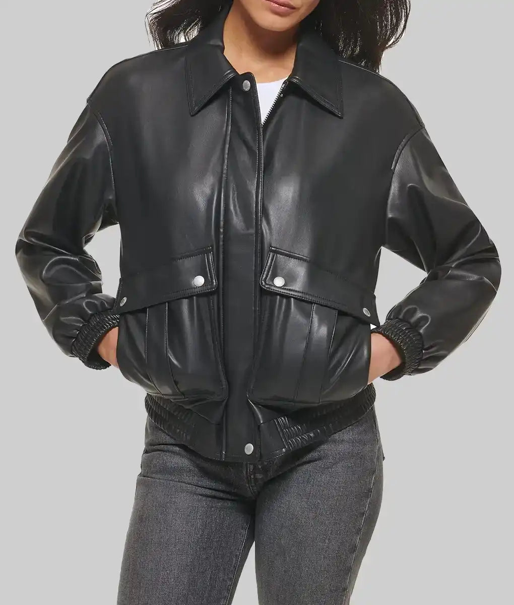 Women’s Black Leather Varsity Jacket