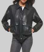 Women’s Black Leather Varsity Jacket
