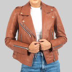 Women’s Brown Leather Biker Jacket