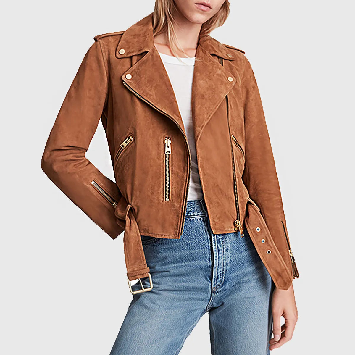 Women’s Brown Suede Leather Biker Jacket