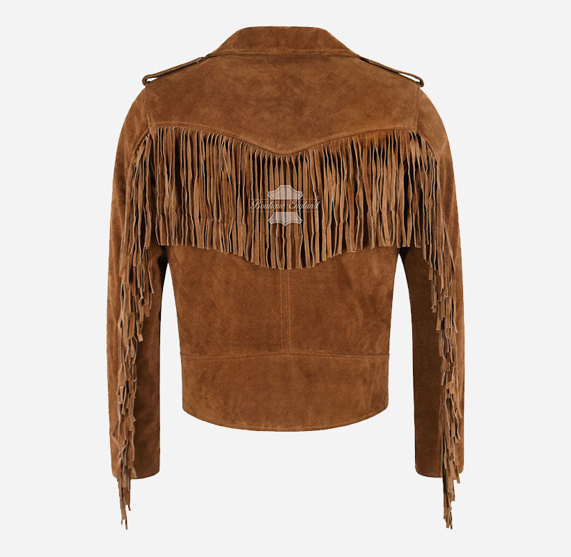 BRANDO Men's Suede Fringe Jacket Vintage Western Biker Jacket