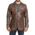 Mens Brown Four Pockets Leather Blazer