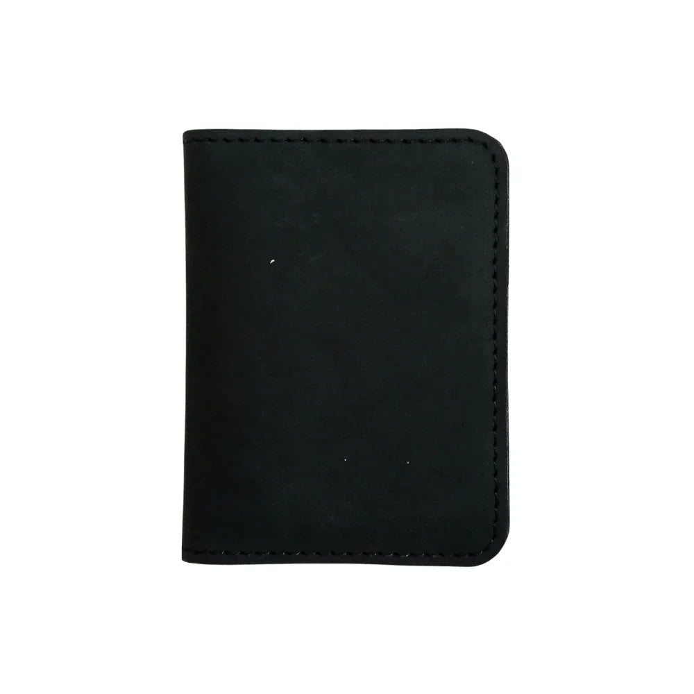 Black Leather Bifold Card Holder - Mini Wallet