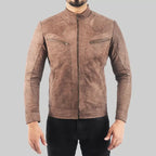 Men’s Distressed Brown Leather Biker Jacket