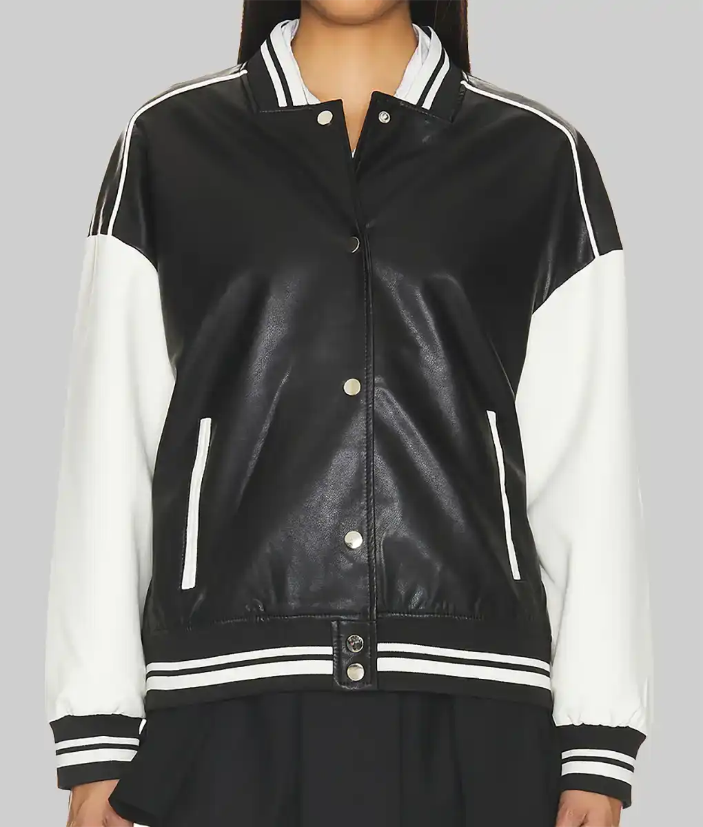 Women’s Black and White Leather Varsity Jacket