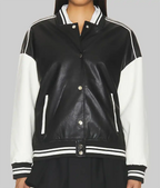 Women’s Black and White Leather Varsity Jacket