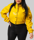 Women’s Yellow Leather Varsity Jacket