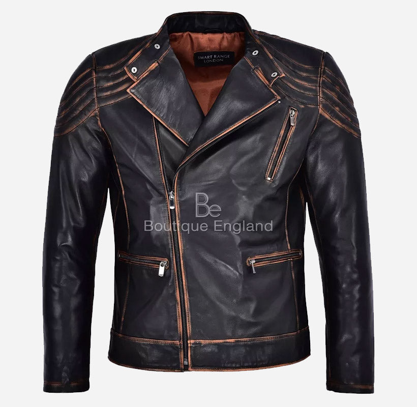 TIMBER Men's Rustic Vintage Biker Leather Jacket