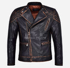 TIMBER Men's Rustic Vintage Biker Leather Jacket