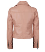 Ninfa Women's Pink Asymmetrical Biker Style Leather Jacket