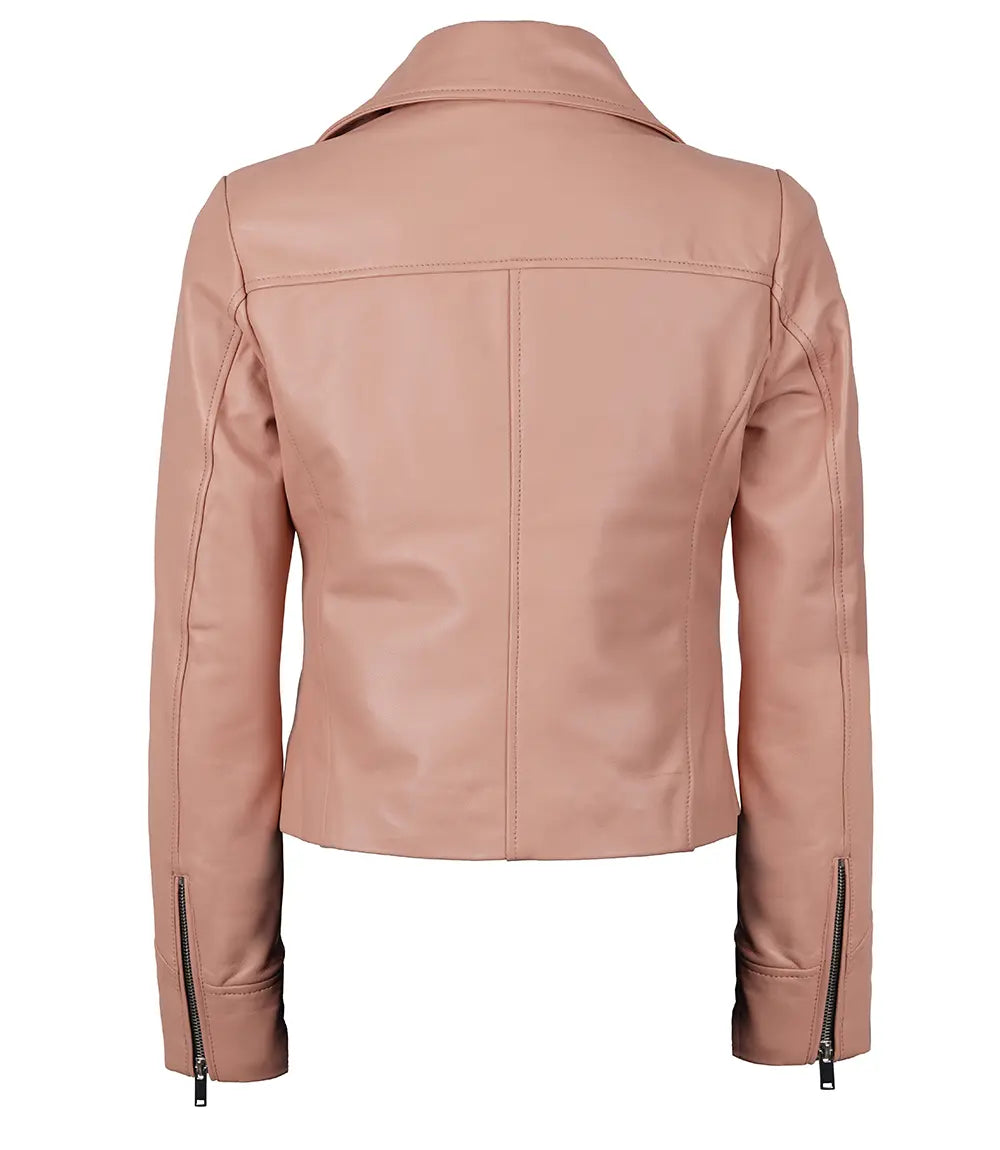 Ninfa Women's Pink Asymmetrical Biker Style Leather Jacket