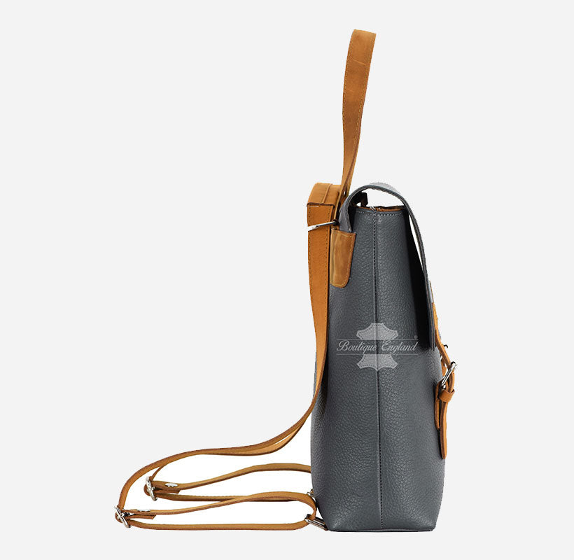 Grey Vintage Leather Backpack  iPad Friendly Shoulder Bag