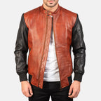 Avan Black & Maroon Leather Biker Jacket