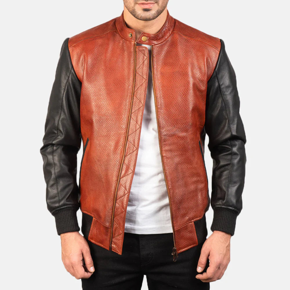 Avan Black & Maroon Leather Biker Jacket