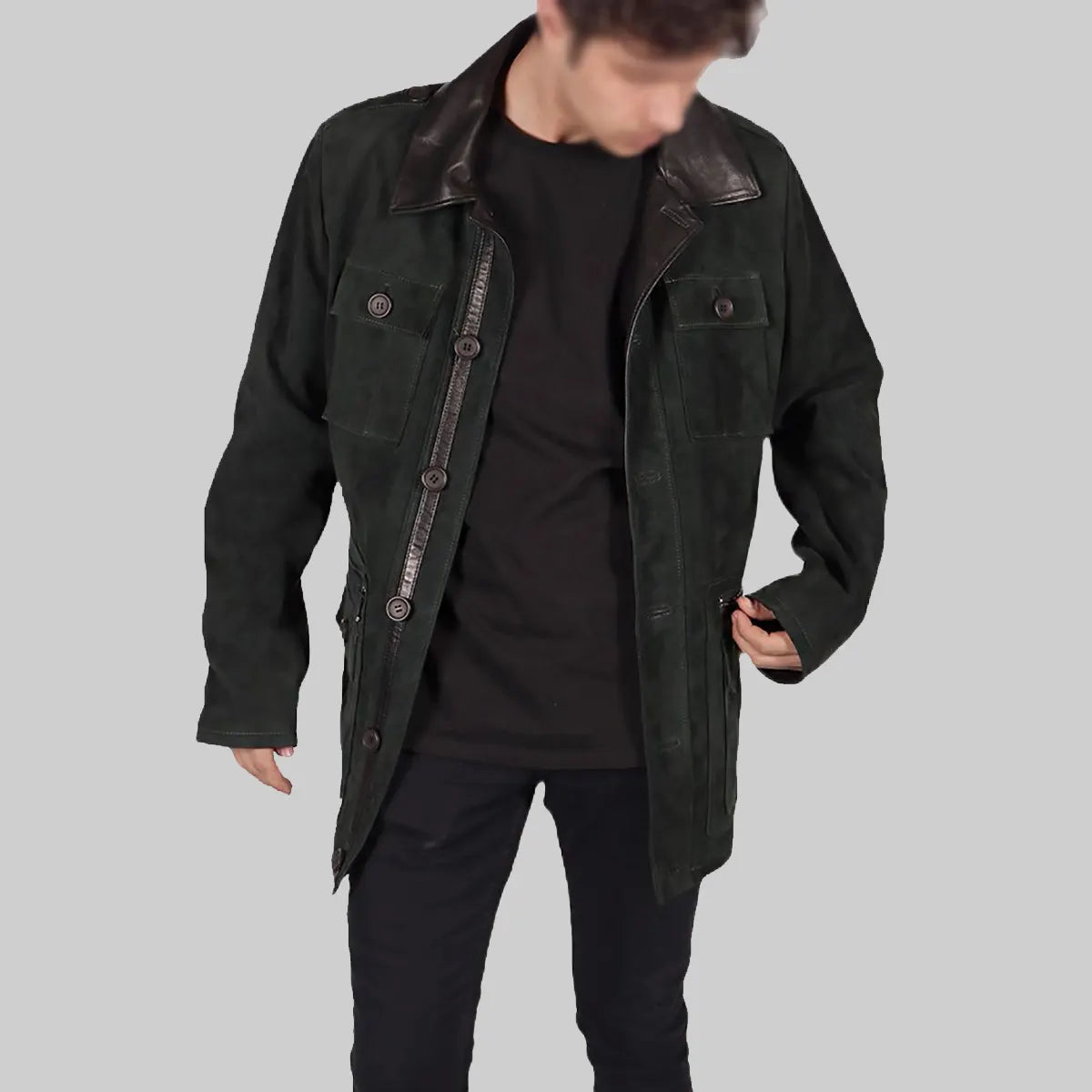 Mens Green Suede Leather Jacket