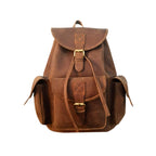 Vintage Dark Brown Leather Backpack - Handmade Leather Drawstring Bag