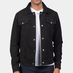 Men’s Black Trucker Suede Jacket