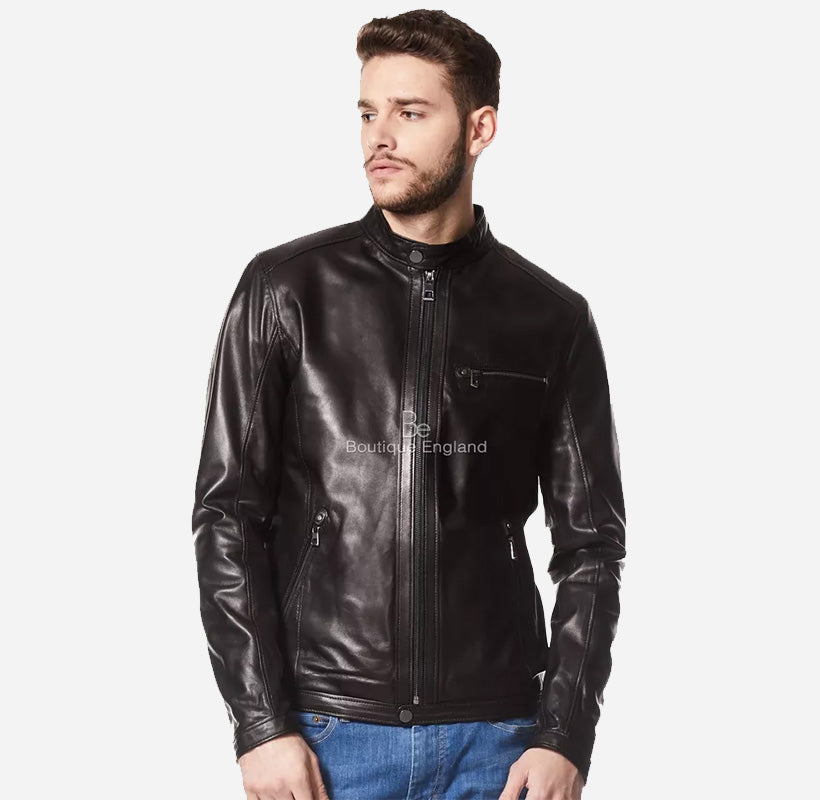 CORWIN Biker Leather Jacket for Men in Black and Brown