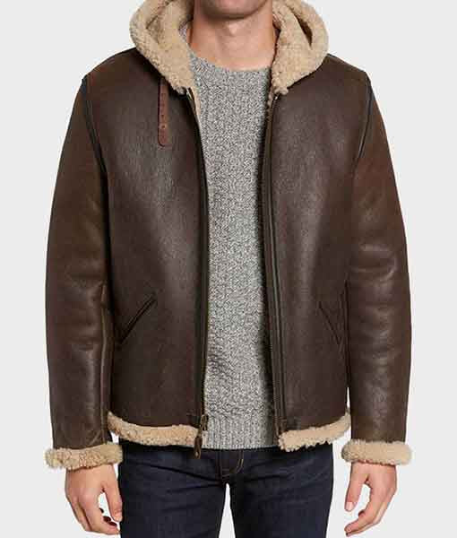 Men’s B6 Dark Brown Hooded Shearling Leather Jacket
