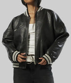 Women’s Black Leather Varsity Jacket