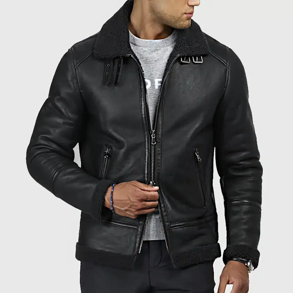 Carter Men’s Black B-3 Bomber Leather Jacket